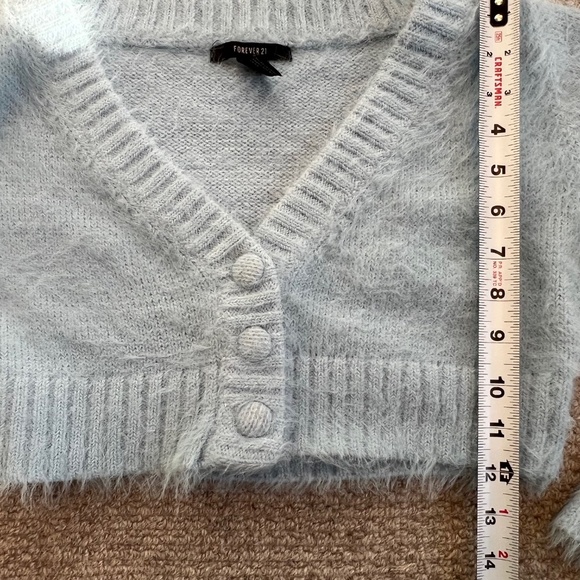Cropped Fuzzy Light Blue Cardigan Sweater - Picture 2 of 5